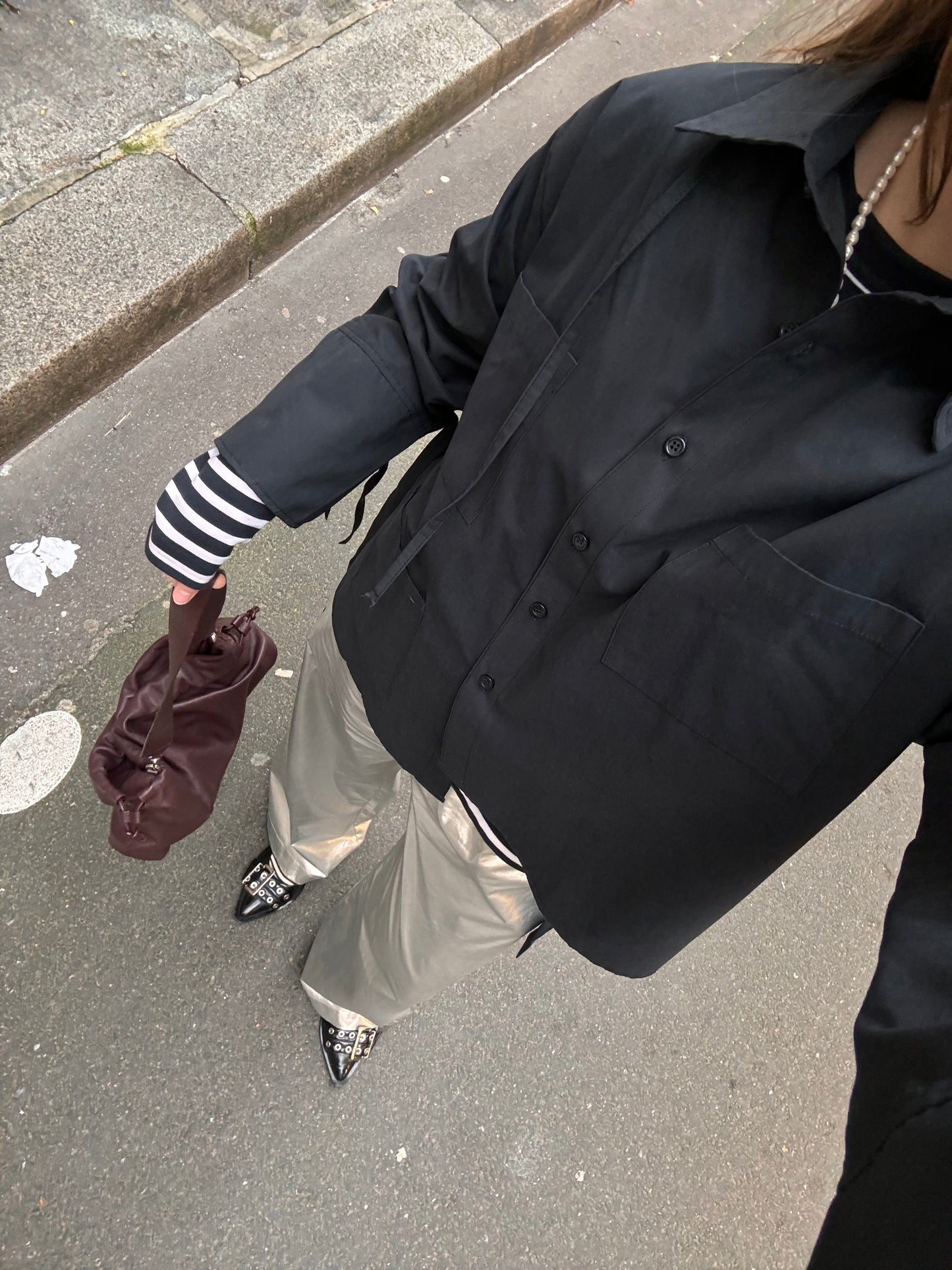 ASYMMETRICAL TRIPLE POCKET OVERSIZED SHIRT in black