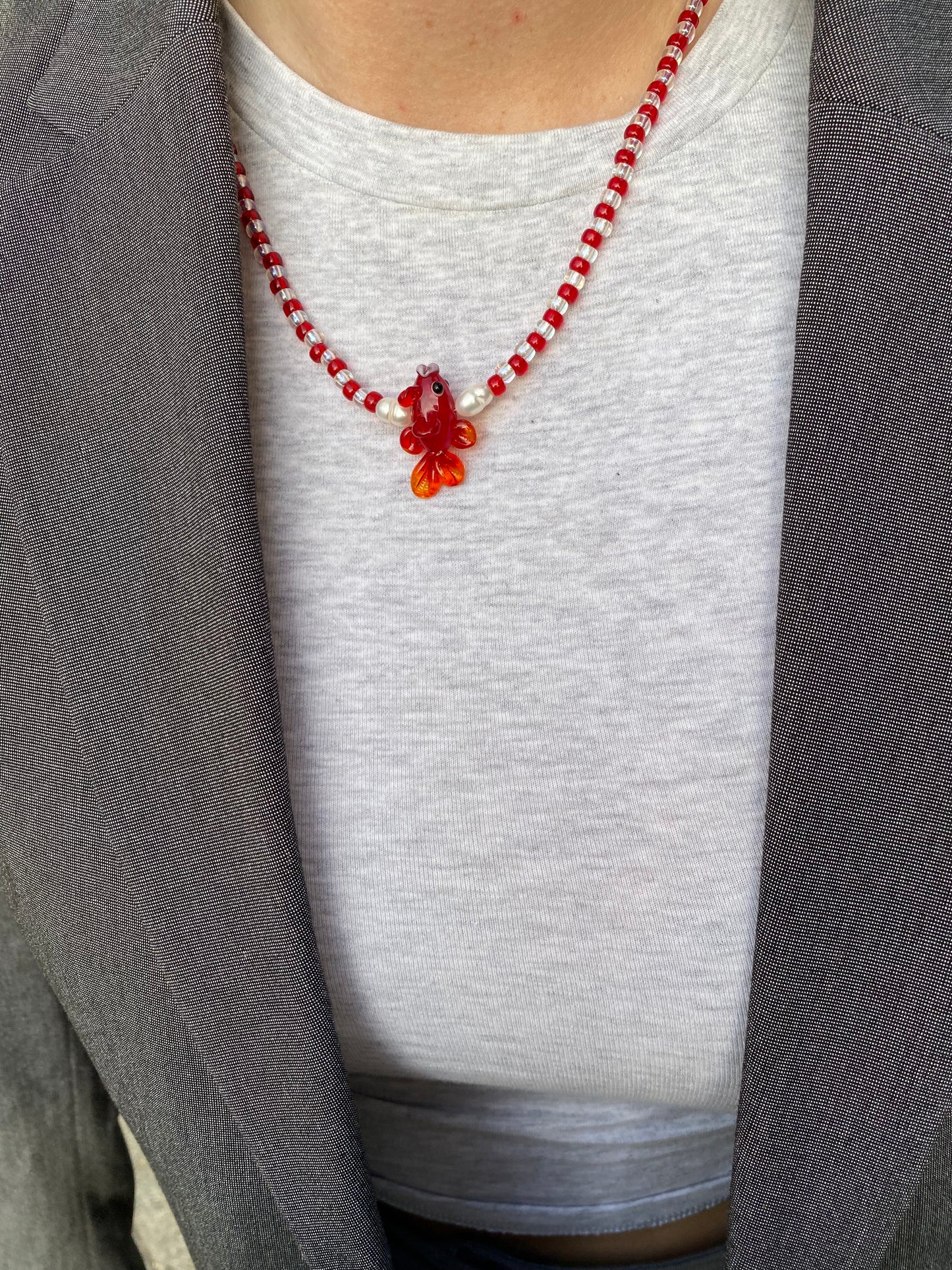 RED STRIPED FISH necklace