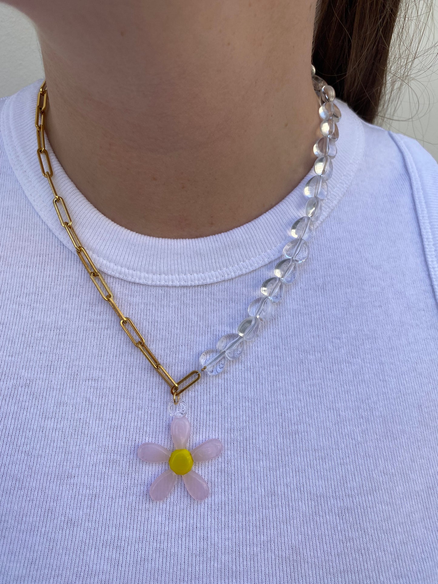 PINK LAMPWORK FLOWER necklace