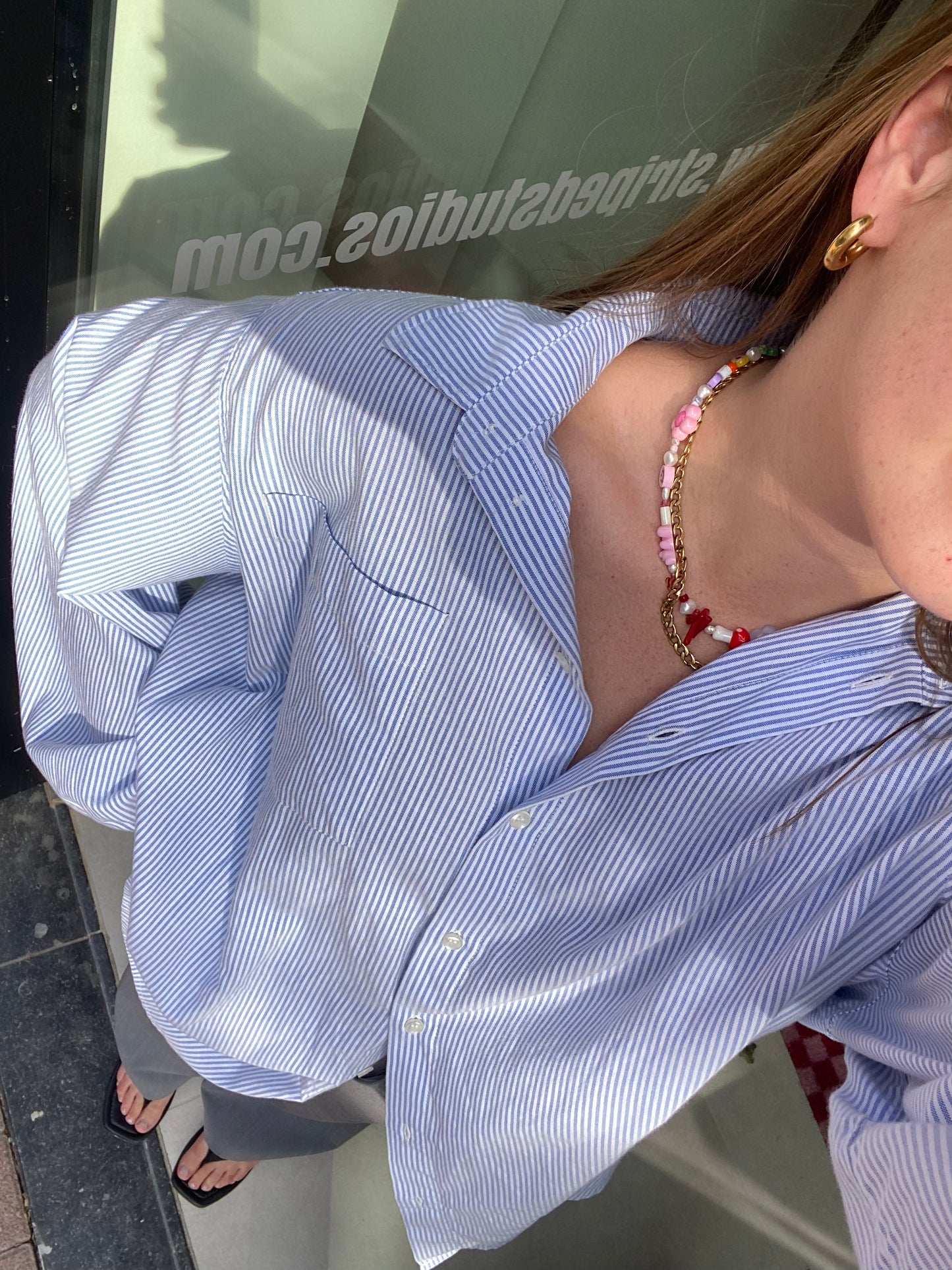 OVERSIZED STRIPED SHIRT blue