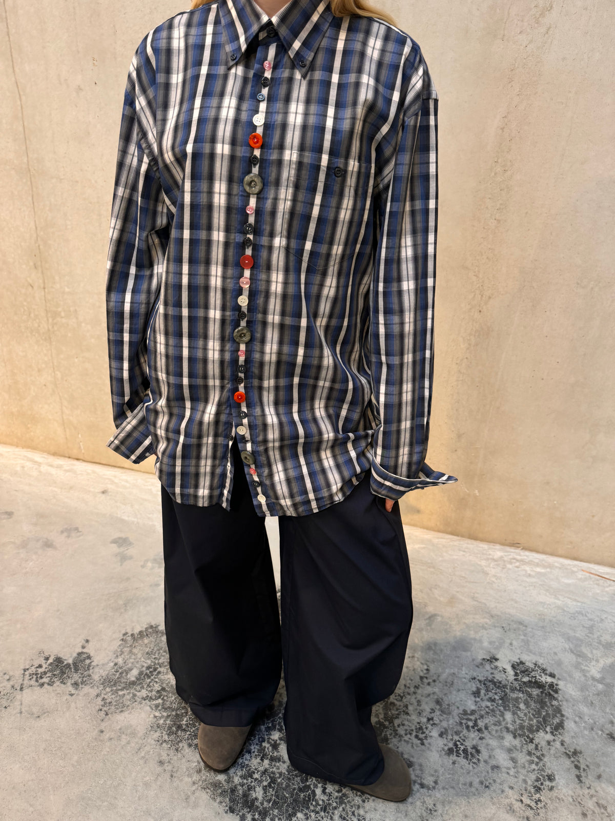 “BOLD BUTTONS,, upcycled shirt
