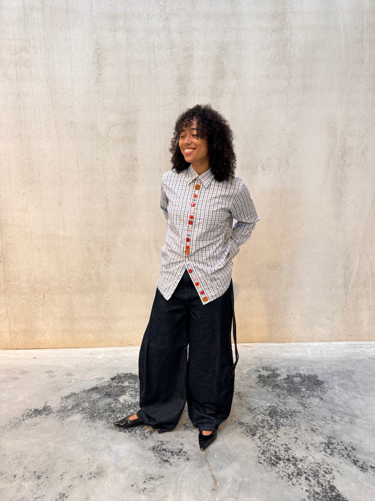 “BOLD BUTTONS,, upcycled shirt