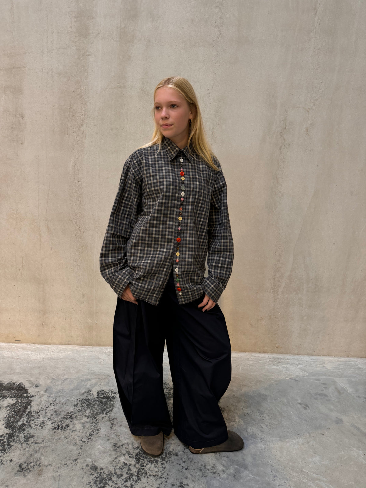 “BOLD BUTTONS,, upcycled shirt