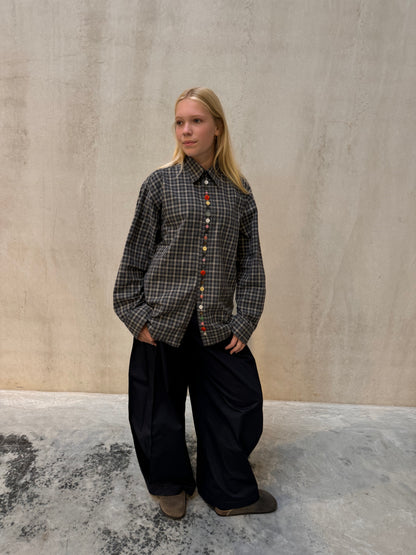 “BOLD BUTTONS,, upcycled shirt