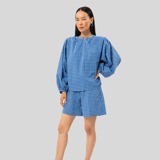 BLUE CHECKERED BLOUSE