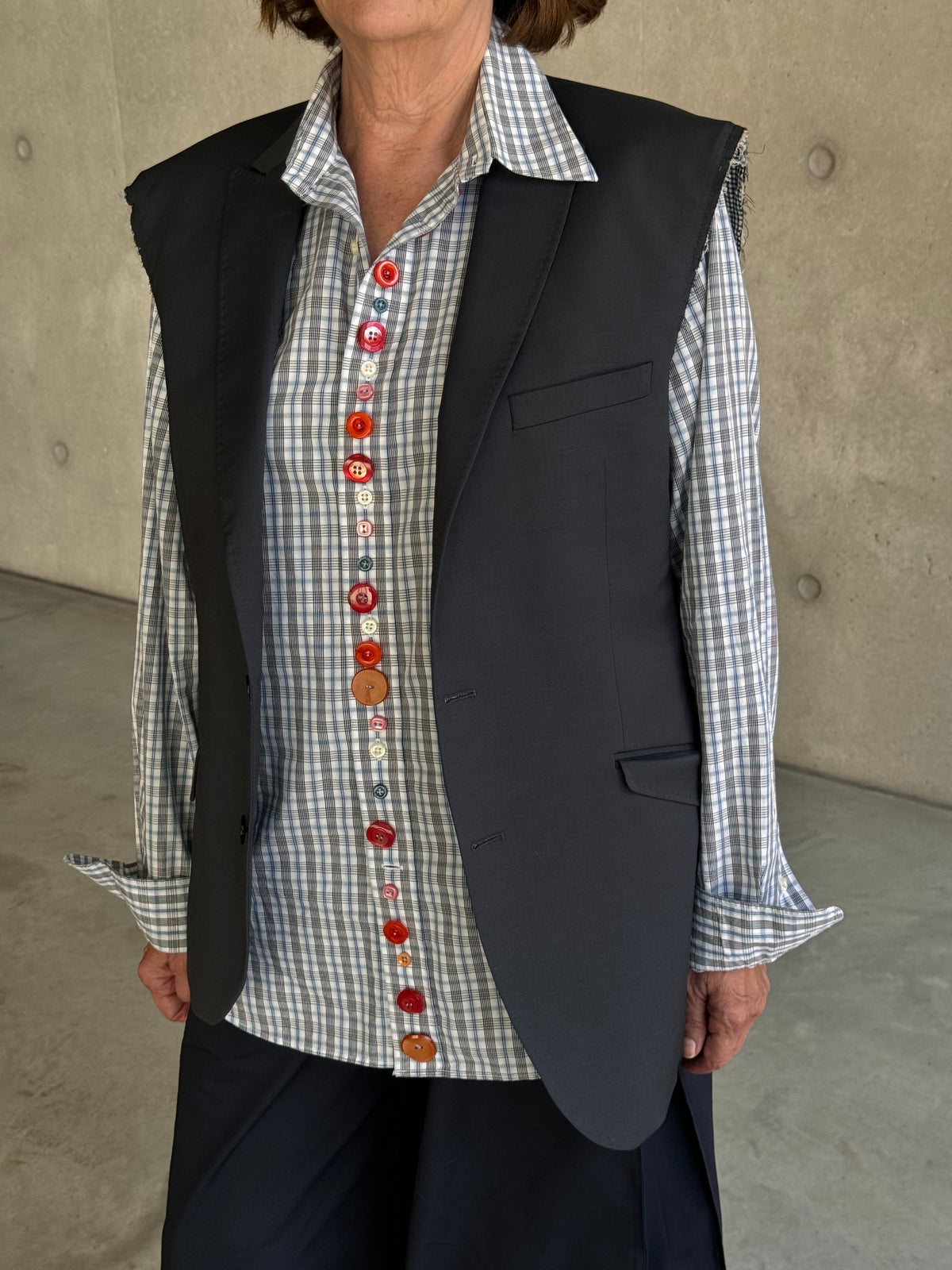 “BOLD BUTTONS,, upcycled shirt