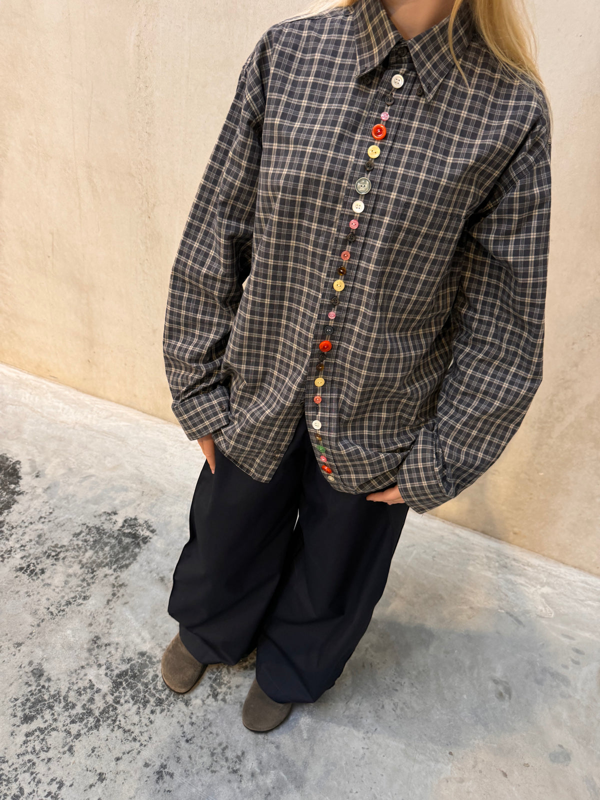 “BOLD BUTTONS,, upcycled shirt