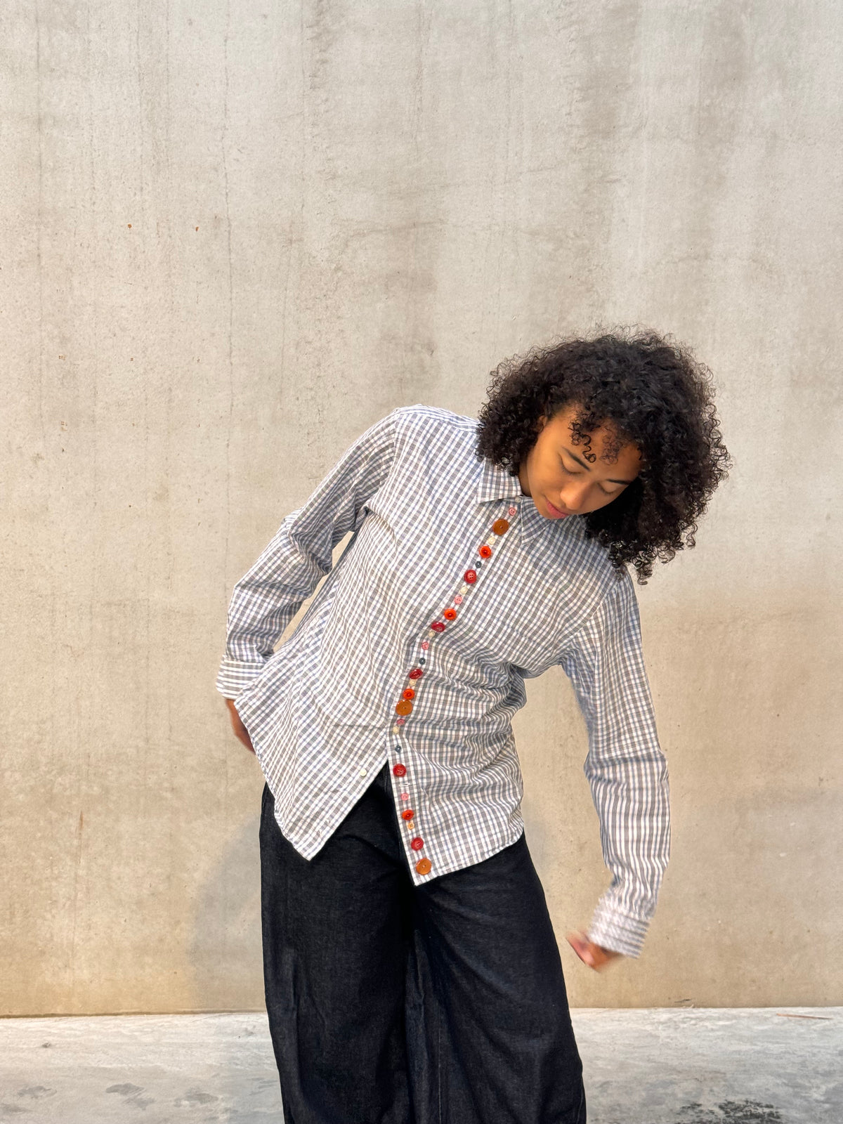 “BOLD BUTTONS,, upcycled shirt