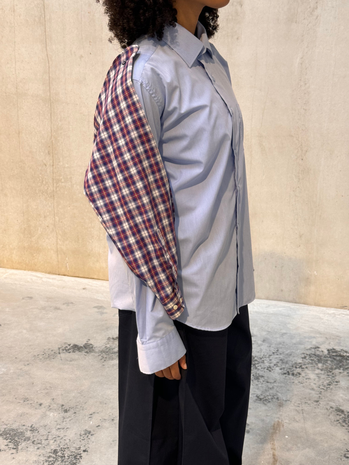 “DETACHABLE SLEEVE,, upcycled shirt