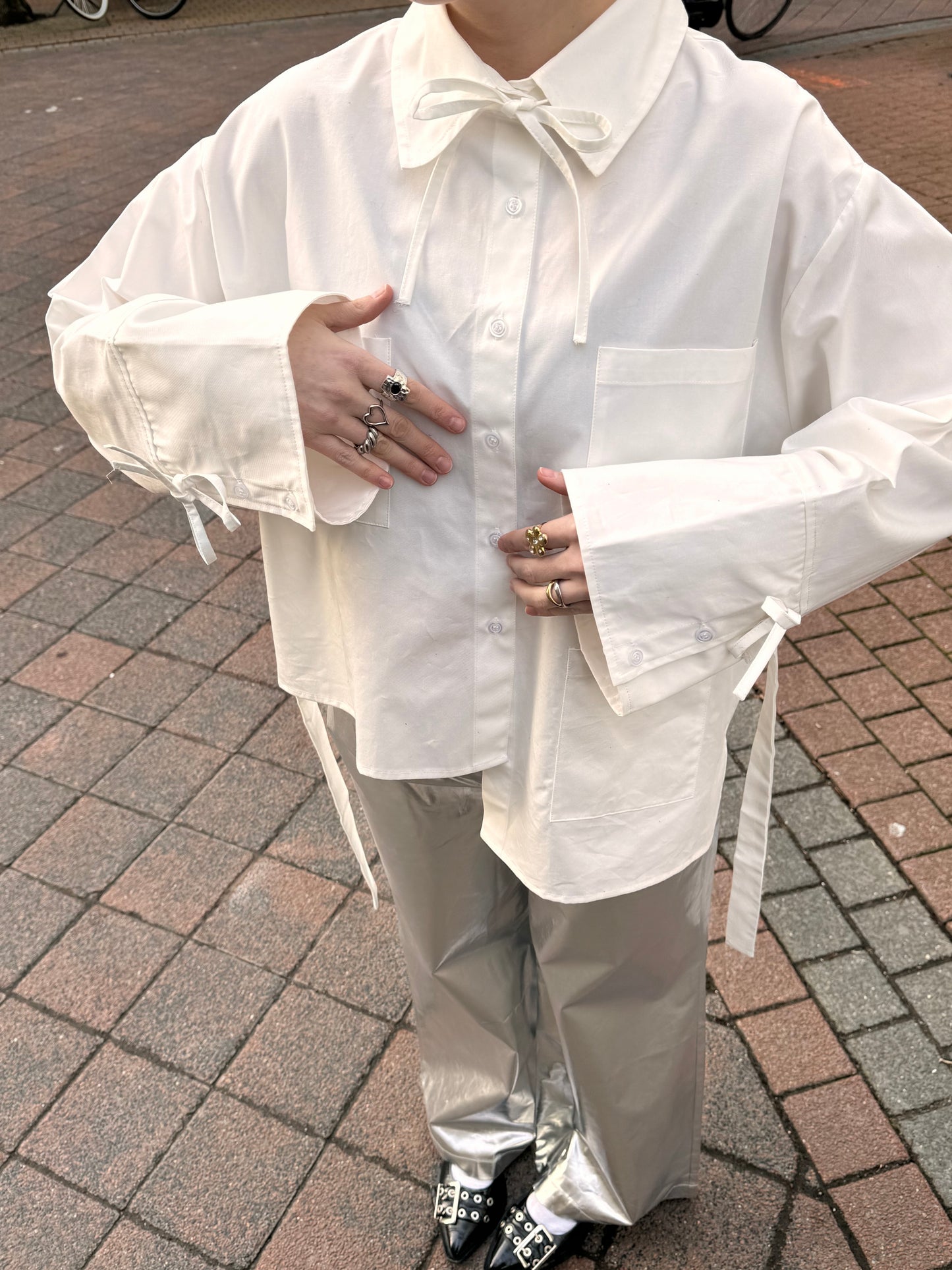 ASYMMETRICAL TRIPLE POCKET OVERSIZED SHIRT WHITE