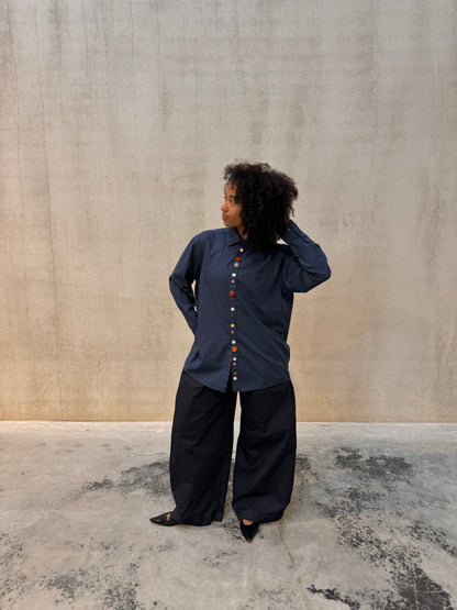 “BOLD BUTTONS,, upcycled shirt