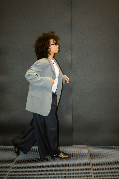 NAVY PLEATED TROUSERS