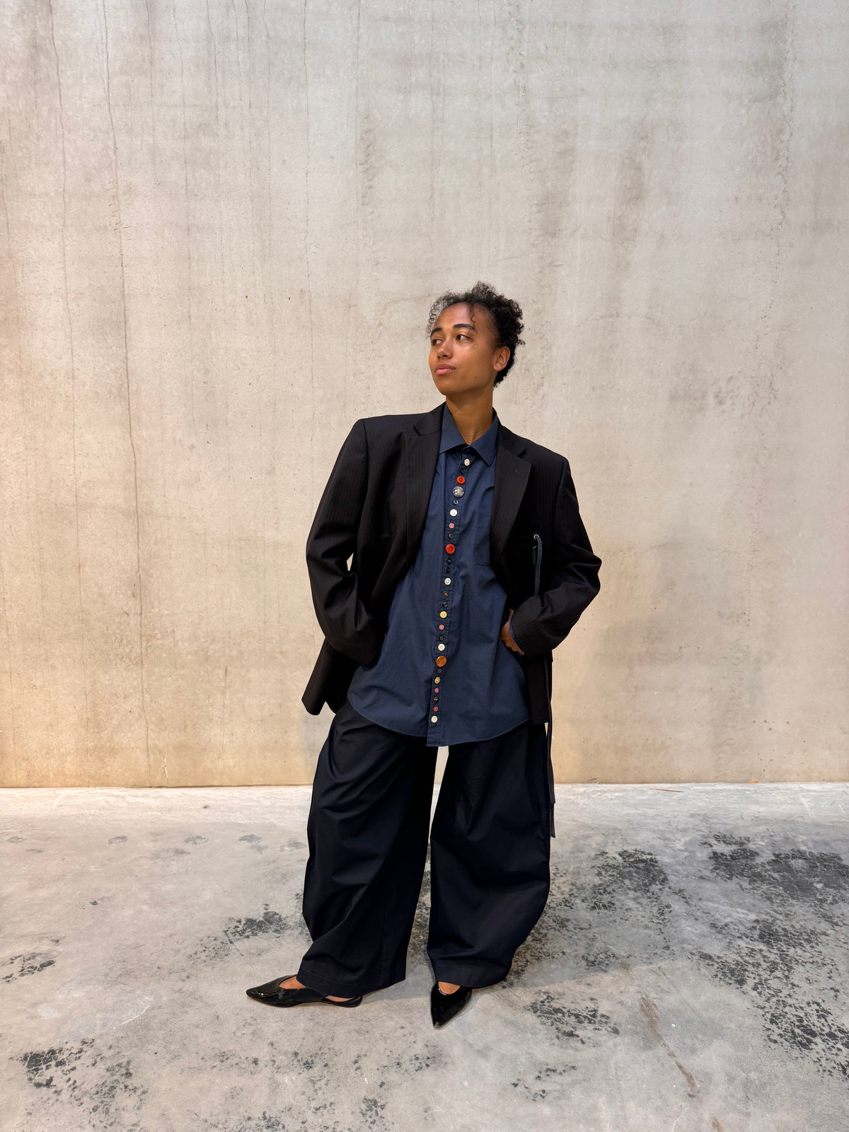 “BOLD BUTTONS,, upcycled shirt