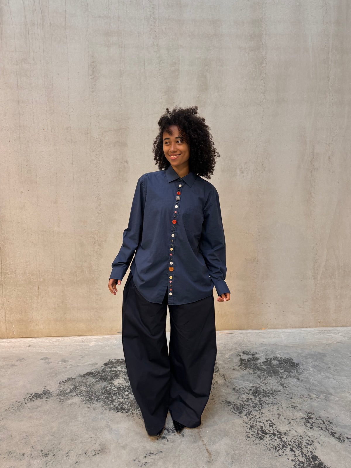 “BOLD BUTTONS,, upcycled shirt