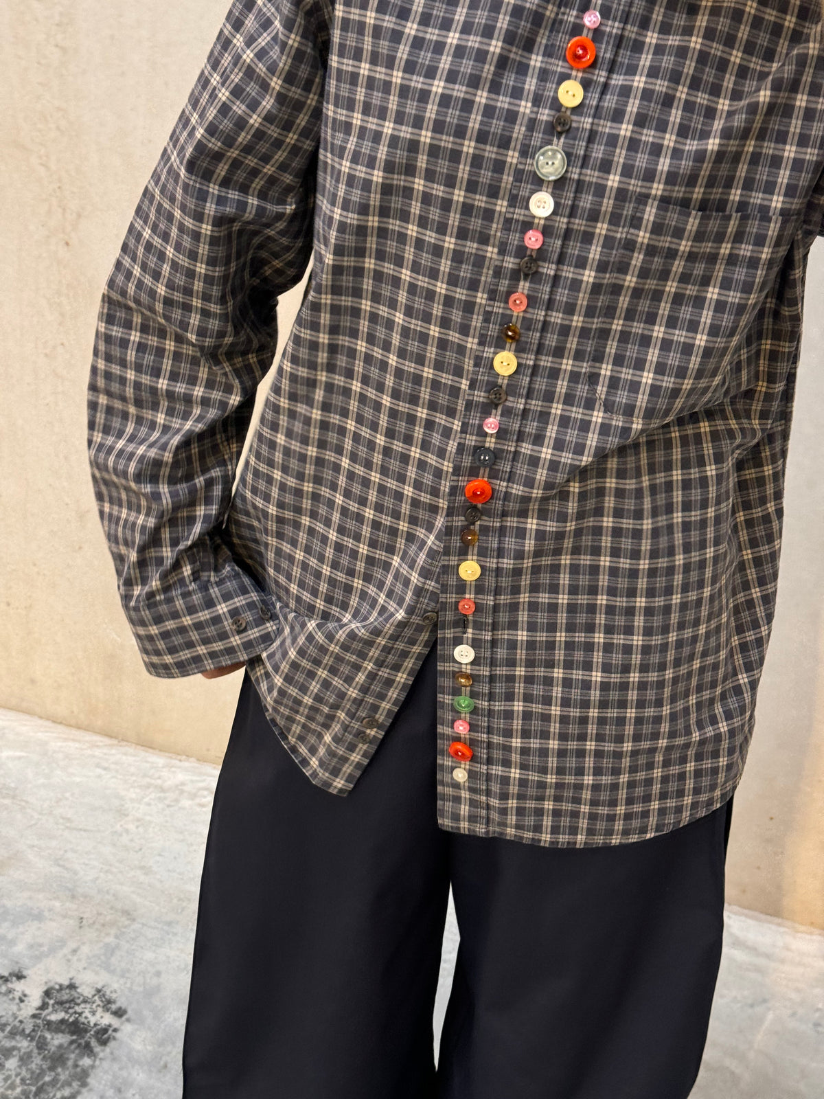 “BOLD BUTTONS,, upcycled shirt