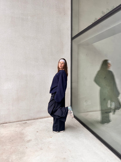 NAVY PLEATED TROUSERS