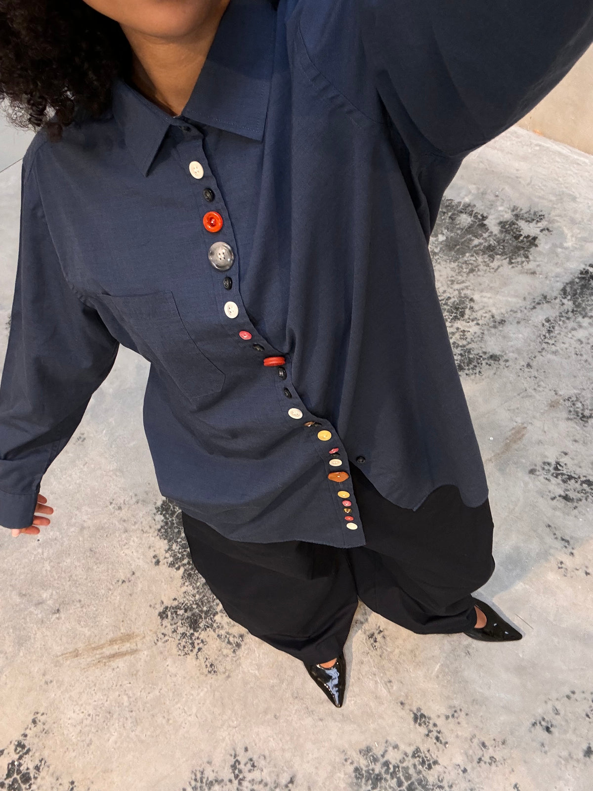 “BOLD BUTTONS,, upcycled shirt