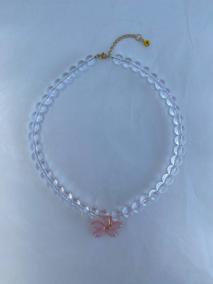 TRANSPARANT BEADS X FLOWER necklace