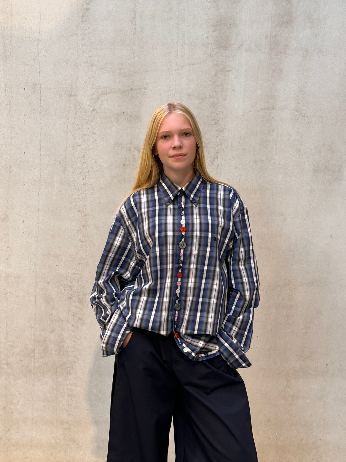 “BOLD BUTTONS,, upcycled shirt